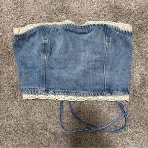 Denim Lace-Trim Tube Top